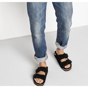 Birkenstock Sandals Arizona Shearling Suede Leather City Black Shoes Sz 37/US 6